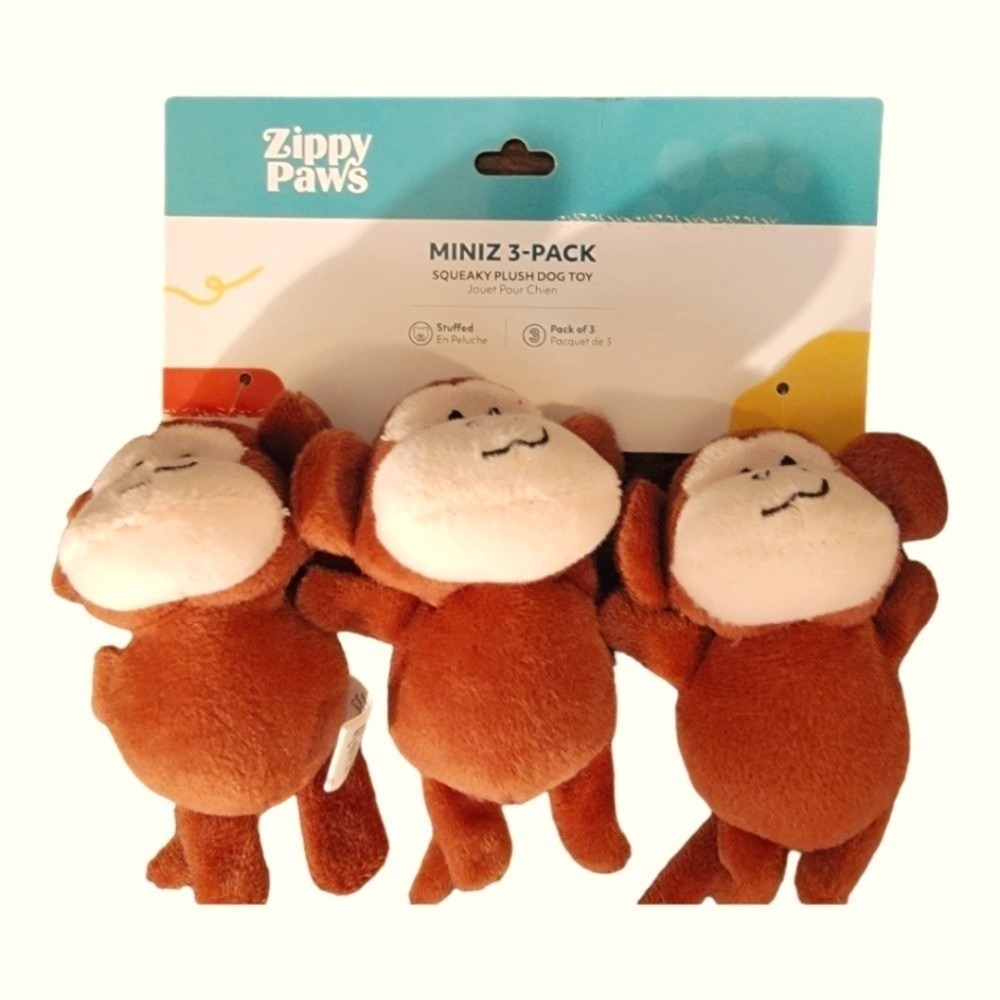 Zippy Paws‎ Miniz Squeaky Plush Dog Toy 3 Pack Monkeys